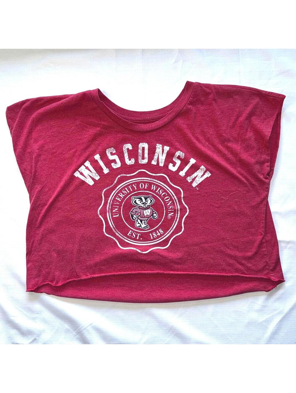 Women's Juniors Wisconsin Badger Crop Top Short Sleeve Tee Bucky Medium UW NCAA